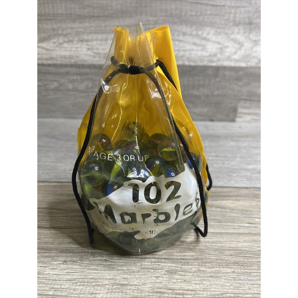 89 Glass Toy Marbles Set Machine Made Yellow‎ Drawstring Bag